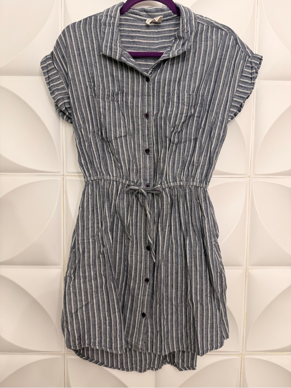 Striped Button-Front Dress in Blue